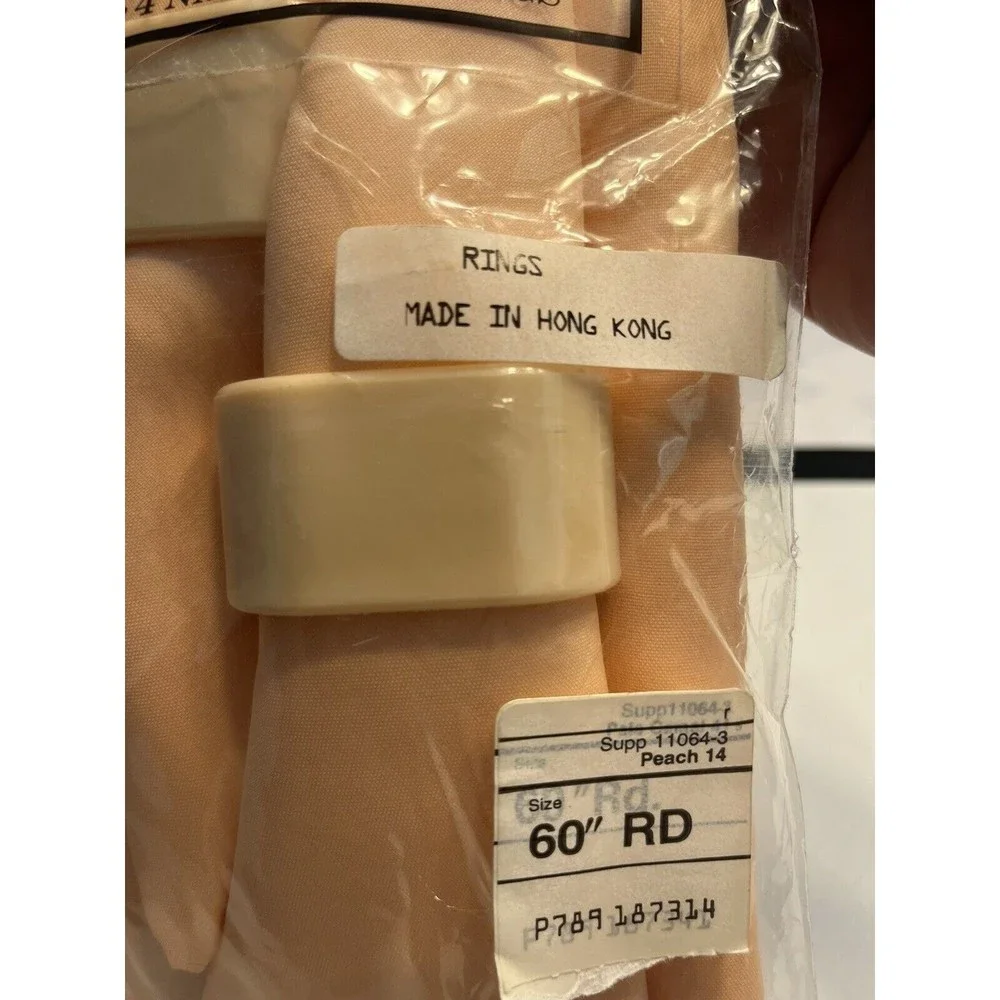 NOS Vintage Bardwil 60” Peach Tablecloth w 4 Napkins & Napkin Rings